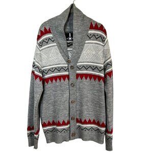 Retro Festive Knit Sweater L Gray Grandpa Western Chevron Tribal Neutral Classic
